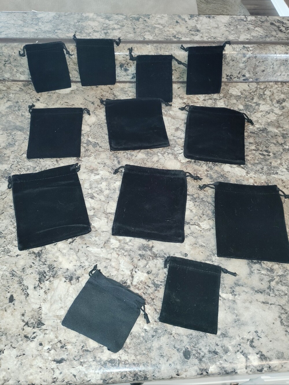 Black Velvet Drawstring Accessory Pouches - Set of 13